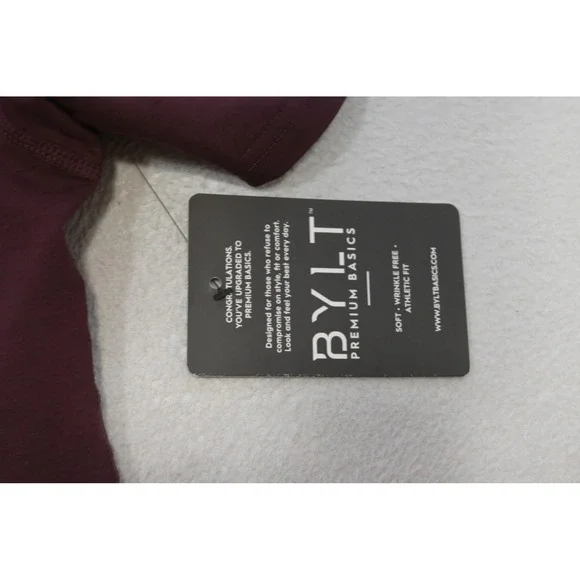BYLT Drop Cut V-Neck T-Shirt Mens Large Maroon Athletic Fit performance NEW - Picture 8 of 13